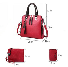 MOMISY Set of 4 Pieces Leather Finish PU Material Ladies Hand Bag, Clutch and Wallet for women (Red)