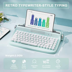 YUNZII ACTTO B303 Wireless Typewriter Keyboard, Retro Bluetooth Aesthetic Keyboard with Integrated Stand for Multi-Device (B303, Midnight)