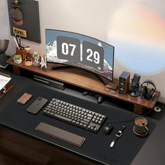 Tukzer Extended Vegan PU Leather Mouse Pad Desk mat Smooth Reversible Dual Color Splash Proof Anti Fray Stitched Edges Non-Slip Mousepad for Laptop Notebook Gaming Computer(Blue & Yellow 90CM X 45CM)