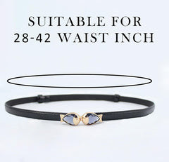 SYGA Women Leather Belt Thin Skinny Metal Elastic Buckle WaistBelt 22-36 Waist Belt(Black)