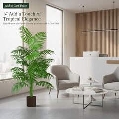 GARDEN GYANI Artificial Areca Palm Plant with Black Pot – 145 cm Tall Faux Tropical Decorative Plant with 35 Leaves for Home, Office & Living Room Décor