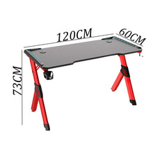 SYGA Gaming Table Desktop Y-Shape Computer Desk with RGB LED Lights with Headphone Hook Cup Holder Gamer Workstation (120 X 60 X 73 CM Black)