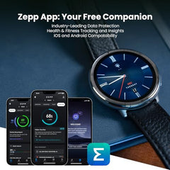 Amazfit Active 2 Premium Smartchoice 44mm Smart Watch, Sapphire Glass Display, Free Silicon Strap, Built in GPS, 10day Battery, 5ATM, iOS & Android, 2000 Nits, 160+ Sports Mode, Black Leather