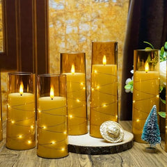 Flameless LED Pillar Candle Set of 2 | Acrylic Fiber Glass | Dancing Faux Wick | Remote Control with Battery Operated 3 AA | Home Décor & Gifting | 3" D x 6" H | Red