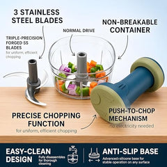 iKAN Manual Hand Press Push Chopper with 3 Blades for Effortless Chopping Vegetables & Fruits (Assorted, 700 ml, Plastic)