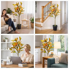 GARDEN GYANI Artificial Areca Palm Plant with Black Pot – 145 cm Tall Faux Tropical Decorative Plant with 35 Leaves for Home, Office & Living Room Décor