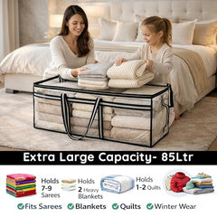 Storite Jumbo Super-Size 81 L Canvas Moisture Proof Heavy Duty Storage Bag | for Toys/Stationery/Blankets/Clothes/Moving Bags MultiPurpose With Strong Reinforced Handles Rectangular Cream (87x26x36 cm)