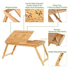 Snazzy Bamboo Wood Extra Large Multi Tasking Height Adjustable Foldable Portable Laptop Table, Activity Table/Study Table/Writing Study On Bed Table for Home (55 * 35 * 22-30)
