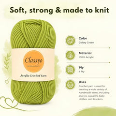 Classyo Acrylic Yarn for Crocheting (100gms x 1 Ball, 4ply) | Soft Wool Crochet Thread | Acrylic Hand Knitting Yarn | Wool for Crochet | For Sweater, Scarf, Hat, Baby Clothes, Purse, Gift Bags and DIY Crafts (Butter, Pack of 1)