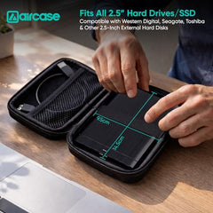 AirCase Hard Disk Cover Case for 2.5 Inch HDD SSD - Ballistic Nylon Rugged Shell, Anti-Press | Felt Lining, Water Resistant | Mesh Pocket for Cable, Charger, Earphone (Black)