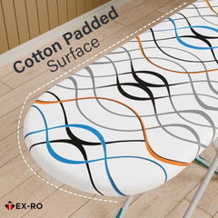 TEX-RO Ironing Board with Iron Stand | Foldable Iron Table for Ironing Clothes with Adjustable Height, Cotton Padded Press Table, Heat-Resistant Rest & Anti-Skid Legs - White