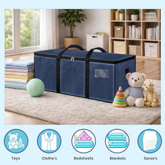 Storite 81 L Jumbo Super-Size Nylon Heavy Duty Underbed Storage Bag | Moisture Proof Multi-Purpose for Toys/Blankets/Clothes/Moving Bags With Strong Handles Rectangular (87x26x36 CM) - Teal