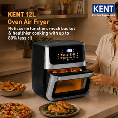 KENT Digital Air Fryer 5L | 1400W | Bake, Grill & Roast | Up to 80% Less Oil Usage | 8 Preset Menu | Rapid Heat Circulation | Digital Display & Touch Control Panel | Glass Window with in built Light