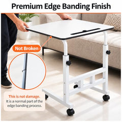 Amazon Basics Adjustable Sofa Side Table with Wheels, Portable Bedside Table for Bed and Sofa, Rolling Study Desk, Height Adjustable 26-34 Inch, 23.5 x 15.5 Inch Top Brown