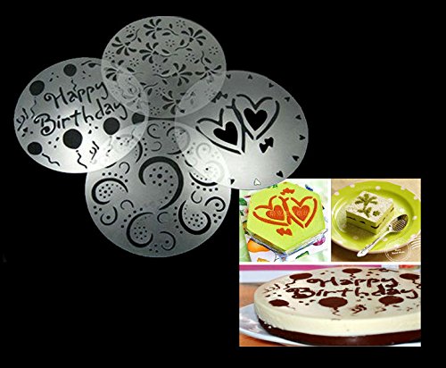 Syga Set Of 4 Decorative Baking Cake Stencils Tool Kit,Plastic,19.5 Cm,Silver