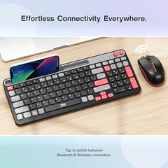 TAG KBWM 1100 Wireless 2.4GHz+Bluetooth Keyboard & Mouse Combo Kit with Tablet/Phone Holder, 98% Compact Layout, 10m Range, 1200DPI Mouse, for PC/Mobile/Tablet, Supports Windows/Mac/Linux/Android/iOS