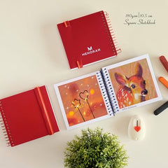 MENORAH - Artist Square Sketch Book - 180 GSM - Square Drawing Book - (100 Pages/50 Sheets) - Hard Metal Spiral Bound - (15.0 cm x 15.0 cm) - Pink