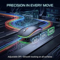 Offbeat Dash 2.4GHz Wireless + Bluetooth 5.1 +5.0 Mouse, Multi-Device Tripel Mode Type C Rechargeable Silent Click Buttons Wireless Bluetooth Mouse 3 Adjustable DPI, Works on 3 Devices (Silver)