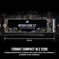 Corsair MP600 CORE 2TB M.2 NVMe PCIe x4 Gen4 SSD (Up to 4,950MB/sec Sequential Read & 3,700MB/sec Sequential Write Speeds, High-Speed Interface, 3D QLC NAND, Built-in Heatspreader) Aluminum