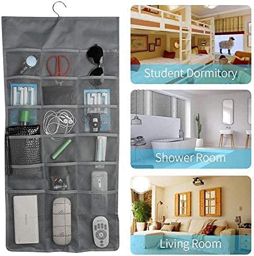 SYGA Closet Hanging Organiser with Oxford Cloth & Rotating Metal Hanger, 12Grids + 18 Grids Wardrobe Organiser with 30 Mesh Pockets for Bra Underwear Underpants Shoes Sock Scarves Tie- 1Pcs, Beige