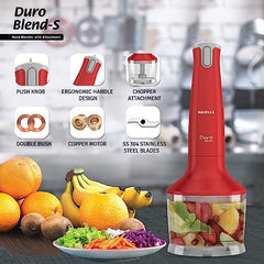 Havells Duro Blend 300 W Hand Blender | Low Noise Copper DC Motor | Rust-Free 304 SS Blades | Double Wall |Detachable Stem | 2 Speed Settings | Double Bush Technology | 2 Years Warranty