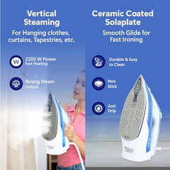 Rico Japanese Tech Fully Automatic Steam Iron with Spray | No Burns Guaranteed | Optitemp Press Iron | Auto ShutOff | Drip-Stop | 2 Years Warranty | Ceramic-Coated Soleplate with 5-Year Warranty