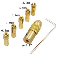 SYGA Mini Drill 3.15mm, 7-Piece 0.5-3mm, 3.17mm Shank Metal Drill Chuck Collet Bits Rotary with Screw