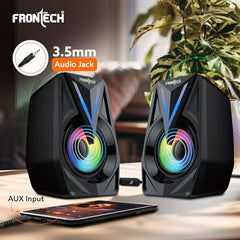 FRONTECH Multimedia Speakers, 12W Output, 2.0 Channel Stereo Sound, RGB Lighting, USB Powered, 3.5mm AUX, 1 Year Warranty (SPK-0014)