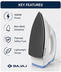 Bajaj Neo 1000W DX 4 Plastic Dry Iron, Blue