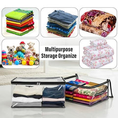 Storite 2 Pack Nylon Wardrobe Bag Underbed Cloth Storage Organizer | Moisture Proof Storage Bag, Storage box for Clothes Saree Bags, Zippered Closure & Handle - Magenta,37x34x23 cm