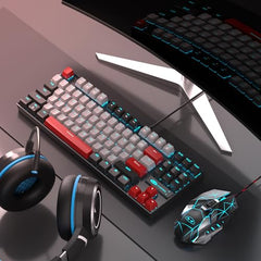 MageGee 75% Mechanical Gaming Keyboard with Brown Switch, LED White Backlit Keyboard, 87 Keys Compact TKL Wired Computer Keyboard for Windows Laptop PC Gamer - Retro Grey/White