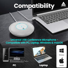 Audio Array Wireless Conference Microphone with Speaker | Bluetooth, USB & 4 Mics | 360° Pickup Upto 4M | Noise Reduction & Enhanced Voice | Portable Speakerphone for Video Calls/Zoom Meeting | AM-W45