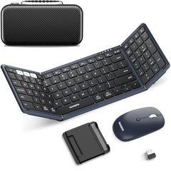 Samsers Foldable Keyboard&Mouse, Samsers Folding Bluetooth Keyboard Mouse Combo, 2.4G + BT5.0 x 2, Full-Size Portable Travel Keyboard & USB-C Rechargeable Wireless Mouse for iOS Android Windows Mac OS