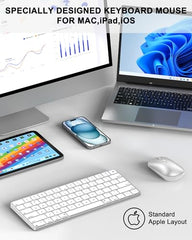 ULSOU Bluetooth Keyboard and Mouse Combo for Mac White Rechargeable, Mini Size, Comfortable Natural Typing, 4 Level DPI, Compatible with iPad, iPhone, MacBook Air/Pro