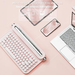 YUNZII ACTTO B303 Wireless Typewriter Keyboard, Retro Bluetooth Aesthetic Keyboard with Integrated Stand for Multi-Device (B303, Midnight)