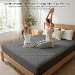Ayka 100% Waterproof King Size 78x72 inch Cotton Quilted Mattress Protector Breathable Hypoallergenic Noiseless Ultra Soft Elastic Fitted Bed Protector Mattress/Bed Cover (Grey, King (78 * 72”))