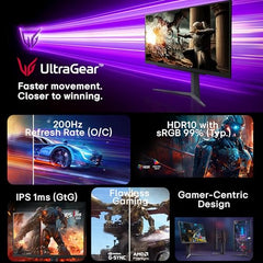 LG 27G610A 68.4 cm (27 Inch) Ultragear QHD (2560x1440) IPS Gaming Monitor, 1ms (GtG), 200Hz, sRGB 99%(Typ.), Anti-Glare, HDR10, AMD FreeSync™, DP, HDMI X 2, Tilt/Swivel/Height/Pivot Adjustable(Black)