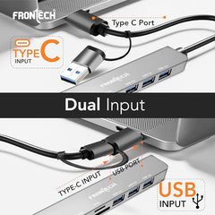 Frontech 8-in-1 Multi-Port Expansion Hub, Dual Input (USB-C & USB), High-Speed Data Transfer, Metal Matt Finish, Backed with 1 Year Warranty (NC-0058)