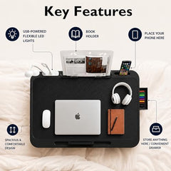 StarAndDaisy T9 Foldable Bed Table for Laptop & Study, 4-Level Adjustable Angled Tabletop, Large Desktop Surface with Anti-Slip Stopper, Tablet & Phone Slot, Storage Drawer, Stable Legs, PP & TPE