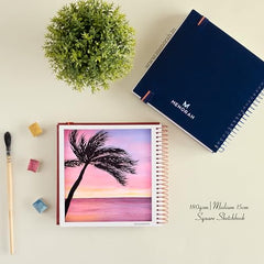 MENORAH - Artist Square Sketch Book - 180 GSM - Square Drawing Book - (100 Pages/50 Sheets) - Hard Metal Spiral Bound - (15.0 cm x 15.0 cm) - Pink