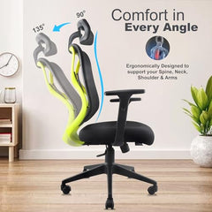 ASTRIDE Ergofit ISI Certified Ergonomic Office Chair for Work | 2D Headrest, Adjustable Arms & Lumbar Support | Single Lock Mechanism DIY [Grey-White]