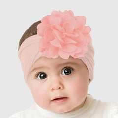SYGA PACK OF 3 Headbands Nylon Flower Soft Stretchable Hairband for Newborn Infant Toddler Kids For 0-3 Year (MediumPink-Beige Yellow-Turquoise)