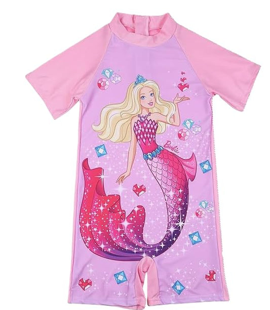SYGA Children's Swimsuit Short Sleeve Barbie Mermaid-L Size Perfect for Kids Age 5-6 Years Old (Purple)