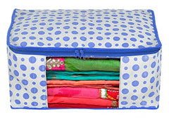 Kuber Industries Non-Woven Foldable Saree Covers With Zip|Polka Dots Wardrobe Organizer For Clothes|Transparent Window Keep 8 To 10 Saree|Suitable For Lehenga, Suit, Dress|Pack Of 9 (Blue & White)