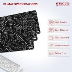 White Topographical XXL Gaming Deskmat 900x450mm – Extended Mousepad for PC