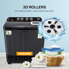 VW Visio World 8.5 kg semiautomatic Top Load Washer Only with Powerful Wash, V8 Supreme-Wash, Black/Grey