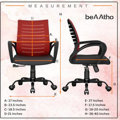 beAAtho® Verona Mesh Mid Back Ergonomic Office Chair with 3 Years Limited Warranty - Adjustable Height, Strong Metal Base, Revolving Study & Computer Chair for Work from Home (Grey)
