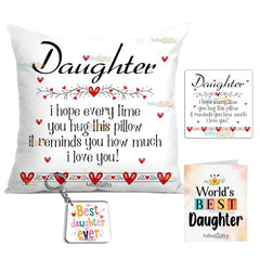 Gift for Daughter Birthday Special Birthday for Daughter Printed Cushion 12 inch X 12 inch + Micro Fiber Filler + Keychian + Magnet Girls Pillow Daughters Day for Daughter and Girls -10A (Color-7)