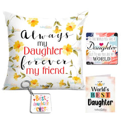 Gift for Daughter Birthday Special Birthday for Daughter Printed Cushion 12 inch X 12 inch + Micro Fiber Filler + Keychian + Magnet Girls Pillow Daughters Day for Daughter and Girls -10A (Color-7)