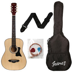 Juârez Acoustic Guitar Kit, JRZ38C/BK 38 Inch Cutaway, 038C with Bag, Strings, Pick and Strap, Black